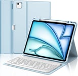 Coque Clavier Pour Ipad Air 13 Pouces (M2) 2024,Clavier Ipad Air 13"",Azerty Français Clavier Magnétique Détachable Bluetooth Pour Ipad Air 13 Pouces 2024,Ciel Bleu