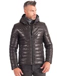 D'Arienzo Blouson Cuir Noir Homme Doudoune Capuche Cuir Véritable Made in Italy Teo Noir/54/XXL