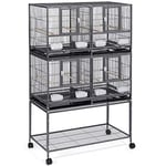 Yaheetech Cage d'elevage pour Oiseaux avec Deux Espaces Divisés Cage pour Petit Oiseaux Exotiques Canaris Madarin Perruche avec Un Support Roulant 95.50 x 45.50 x 157.5 cm