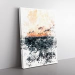 Ocean Beneath A Peach Sky Watercolour Modern Canvas Wall Art Print Ready to Hang, Framed Picture for Living Room Bedroom Home Office Décor, 50x35 cm (20x14 Inch)