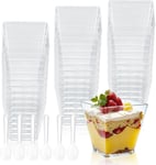 Yibaijia 50 Pcs Dessert Cups, Dessert Bowls, Reusable Plastic Square Cheesecake