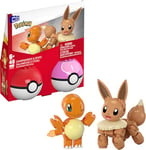 MEGA Pokémon Salamèche et Évoli, coffret de construction avec figurines articulées 40 pièces, 2 Poké Balls, pour enfants, JCR81