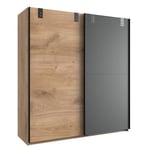 Armoire LISBURN style industriel 180 cm portes coulissantes chêne poutre graphite