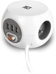 Bloc Multipr Cube Avec Usb (Belgique), Powercube 3 Pr S Usb (2,4 A) Avec Interrupteur, 3 Pr S, Avec Patin Adhésif Pour Cuisine, Bureau, Salon, Longueur Du Câble 1,5 M, Couleur Blanc ¿