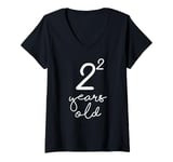 Womens 2 to the Power of 2 for 4-Year-Old Birthday V-Neck T-Shirt