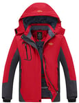 Wantdo Femme Veste de Ski Coupe-Vent Imperméable Manteau Hiver Chaude Polaire Veste Sport Outdoor Montagne Anorak Randonnée Multi-Poches Rouge M