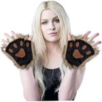 Therian Paws, Katt tass 1 par halvfinger Therian Paws Söta broderade päls tassar Dekorativa realistiska tass handskar för barn vuxna Cosplay scen, Svart Svart Svart