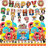 One Piece Anime Tema Födelsedagsfest Tillbehör Latexballonger Banner Pendlar Tårta Cupcake Toppers Set  (FMY)