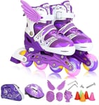 YDL Inline Skates Roller Skates Comfortable Multiple Sizes with All Wheels Light up Roller Skates, for Children Great for Beginners (Color : Purple, Size : 4.5UK)