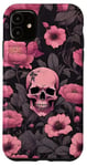 Coque pour iPhone 11 Étui de téléphone gothique fleurs crâne roses et fond gothique