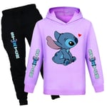 Lilo & Stitch Tryckt Barn Overall Set Pojkar Flickor Casual Huvtröja Joggingbyxor Outfit Aktivkläder Kostym Purple 9-10 Years