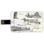 8G USB Flash Drives Credit Card Shape Sketchy Memory Stick Bank Card Style Travel the World Themed Historical Italian Landmarks Venice Rome Florence Pisa Decorative,Black Cream Waterproof Pen Thumb L