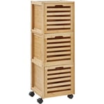 Armoire de Salle de Bain en Bambou avec 3 Tiroirs à Roulettes Rangement Bois Clair Shawnee