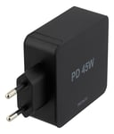 Deltaco 53W USB-C Nätadapter, QC 3.0, USB-C PD 45W, USB-A 5V 12W, svart