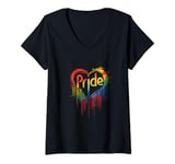 Womens Pride Heart in Rainbow colors for LGBTQ Gay Love Tattoo V-Neck T-Shirt