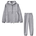 Forêtîle Survêtement Femme Décontracté Jogging Femmes Sport Ensemble Sweat à Capuche Polaire Poche de Kangourou Pyjama D'Intérieur Tenue Casual Manche Longue Pantalon Confortable (L,Gris)