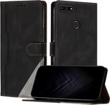 Étui Pour Huawei Y6 Prime/Y6 2018/Honor 7a/Enjoy 8e, Housse En Cuir Pu Avec [Protection Antichoc Tpu] [Fonction Support] [Porte-Cartes ] Antichoc Magnétique Coque Pour Honor 7a - Noir