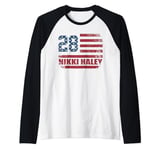 Nikki Haley 2028 Haley 2028 For President American Flag Raglan Baseball Tee