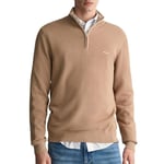 GANT Men's Cotton Pique Half Zip Sweater, Dark Khaki, M