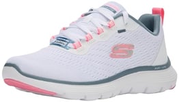 Skechers Femme Flex Appeal 5.0 Appel, Maille Blanche Rose Garniture Bleu Clair, 39.5 EU