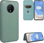 Compatible Avec Coque One Plus 7t, Mince Flip Fibre De Carbone [Test De Chute] Antichoc Stand Fente Avec Carte, Protecteur D'écran En Verre Trempé*2-Vert