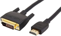 Amazon Basics Câble adaptateur HDMI-A vers DVI (mâle), bidirectionnel 1080p, plaqué or, 1.8 m, pour télévision, noir
