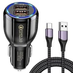 HORJOR Chargeur Allume Cigare Adaptateur 2 Ports Prise Chargeur De Voiture USB Rapide avec 65w Câble USB C 1m Compatible avec iPhone,iPad,Samsung,Huawei,Xiaomi