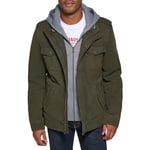 Levi's Men's Washed Cotton Hooded Military Jacket (Regular & Big & Tall Sizes), Olive/Sherpa Lined, M