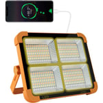 Uppladdningsbar 100W 10000LM LED-projektor, bärbar arbetslampa med solpanel, 16500mAh USB-laddningsbar lampa för camping, garage, verkstad (A)