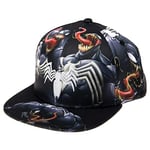 Marvel Comics Mens Spiderman Character Costume Embroidered/Printed Snapback Flatbrim Baseball Cap Hat, Black Venom, One Size