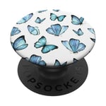 PopSockets Blue Butterflies Pattern For Girls and Women on White PopSockets PopGrip: Swappable Grip for Phones & Tablets