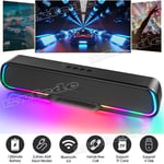 Bluetooth 5.0 Speaker RGB Lights Stereo Sound Bar USB Computer For Desktop PC