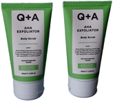 2 x Q+A AHA Exfoliator Body Scrub's Golden Vanilla/Coconut 50ml Each New Sealed