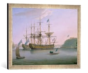 'Encadré Image de Dominic Serres "Two British Men of War Moored Under Mount edgecomb, Plymouth with the Admiral S Barge Returning to Shore, d'art dans le cadre de haute qualité Photos fait main, 60 x 40 cm, argent Raya