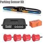 (Punaiset anturit)Uusi LED-pysäköintitunnistinjärjestelmä Taustavalo Parktronic Monitor Display Kit Backup Detector Assistant 4 anturia