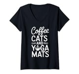 Womens Funny Coffee Cats & Yoga Mats Mindful Spiritual Workout V-Neck T-Shirt