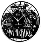 Instant Karma Clocks Wall Clock ➤ Motorcycle Motorbike Road Rider Classic Garage Retro Design, HDF Wood, Black, Ø12inch