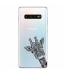 Coque Galaxy S10e girafe doodling noir transparente