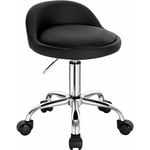 Woltu - Tabouret de Bureau, Tabouret Rond avec Dossier, Tabouret Coiffeuse à roulettes en Similicuir, Noir