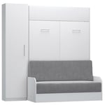 Composition lit escamotable blanc mat DYNAMO SOFA canapé accoudoirs blanc mat et gris colonne rangement 140*200