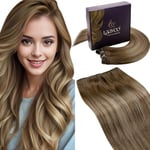 LaaVoo Extension Cheveux Naturel Tissage Brun Blonde Balayage Tissage Extension Cheveux Naturel Ombre Brun Clair à Blond Doré 35cm/80g Extension Tissage Cheveux Naturel Brun Remy #8/16/8