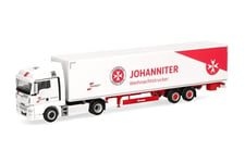 herpa Modèle Miniature de Camion Man TGX XLX Euro6c Camion Semi-remorque à Caisse Wandt/Johanniter Weihnachtstruck, Échelle 1:87, Objet de Collection, fabriqué en Allemagne, Plastique