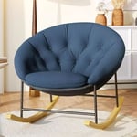 Yoleo - Fauteuil à bascule Rembourrée Confortable - Grand Rocking chair d'extérieur Rond - Pieds en bois massif - Berber fleece - Bleu