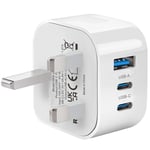 USB C Plug Fast Charge, 30W Multi USB Charger Plug 3-Port Charging Plug UK for iPhone Apple 15 14 13 12 11 Pro Max SE XS XR 8 SE, iPad, Dual USBC Power Adaptor and Micro USB Plug, Type C Wall Plug