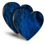 2x Heart MDF Coasters - Dark Blue Black Ink Art Painting Paint  #44835