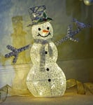 Christmas Snowman Lights Decoration Rattan Woven 20 LED White Glitter Timer 62cm