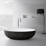 BERNSTEIN - Baignoire îlot ovale à motif en fonte minérale pour salle de bain, isolation thermique - 170x105x55cm - LEO - Coloris et options au choix