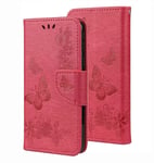 GOGME Case for Xiaomi Mi 10T Lite 5G, Pretty Embossed Butterfly Pattern Design Leather Wallet Flip Cover Shockproof Case with Card Holder/Magnetic button/Kickstand, Red