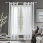 Deconovo Lot de 2 Rideau Transparent Voile Rideaux de Chambre Deco Salon Panneau à Oeillets de Fenêtre 132x242cm Blanc