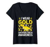 Womens I Wear Gold for Childhood Cancer Awareness Dino Design V-Neck T-Shirt